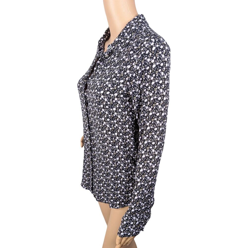 & Other Stories Black Purple Floral Viscose Blouse 0 XS Button Up Crepe Top - Picture 4 of 9